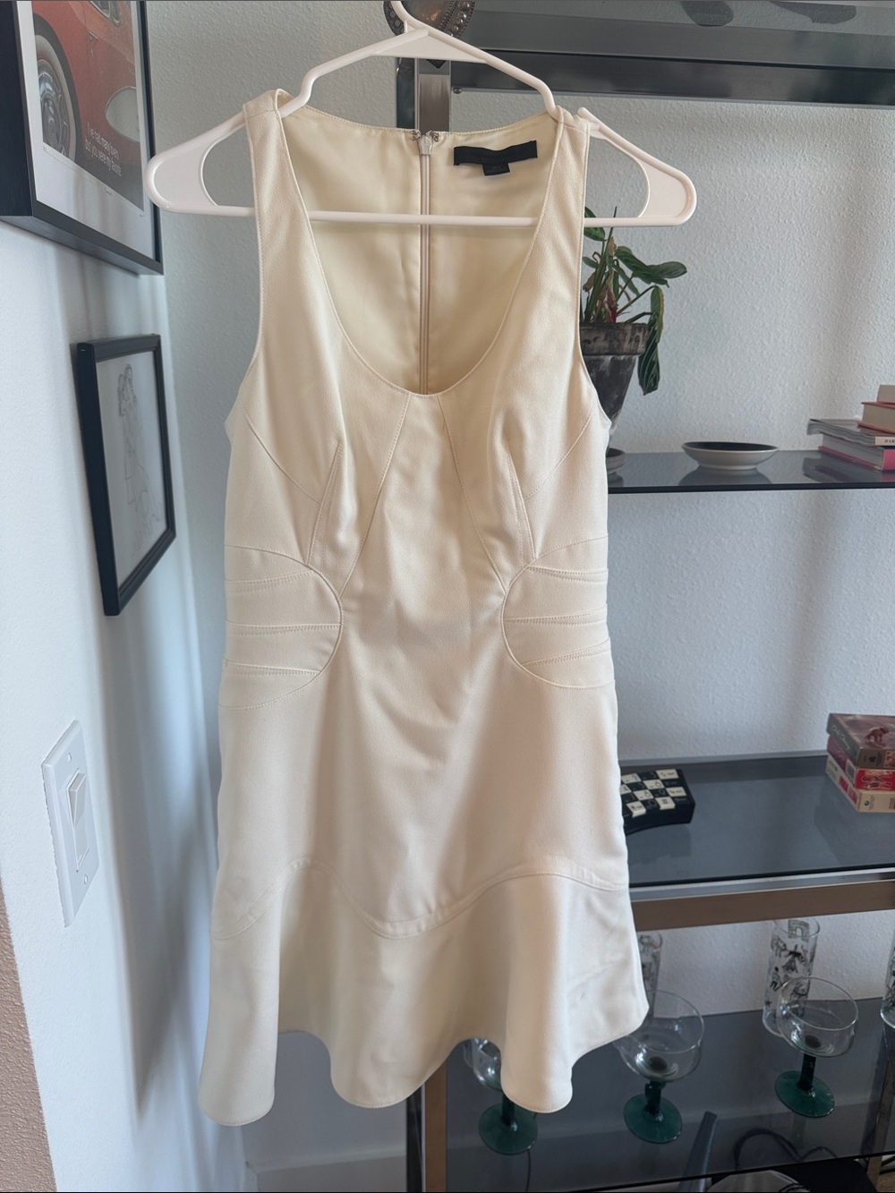 Alexander Wang Cream Sleeveless Scuba Fit-and-Flare Mini Dress